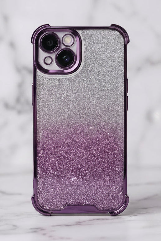 TRANSPARENTE CON BRILLOS MORADOS Y POP SOCKET - iPhone 13 / 13 Pro Max /16