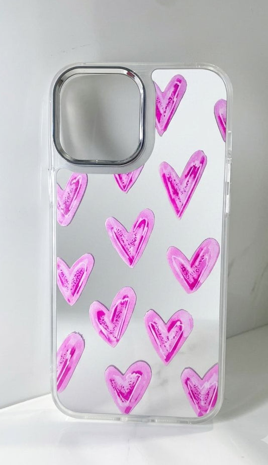 ESPEJO CON CORAZONES ROSADOS - iPhone 13 Pro Max